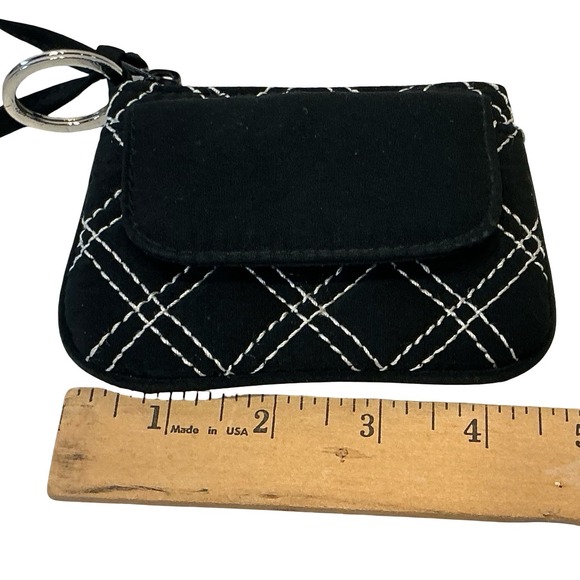 Vera Bradley Black Quilted Coin Purse Keychain Key Ring Wallet Small Pouch - Picture 4 of 11